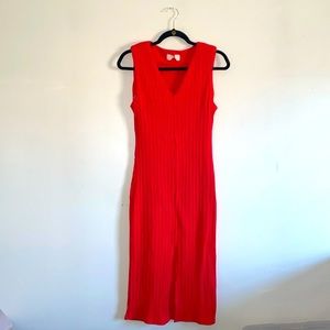 MELLODAY | Red Sleeveless Ribbed MIDI Bodycon Dress